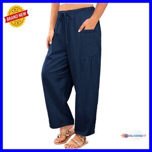 Plus Size Wide Leg Pants Elastic Waist Drawstring Palazzo Lounge Casual